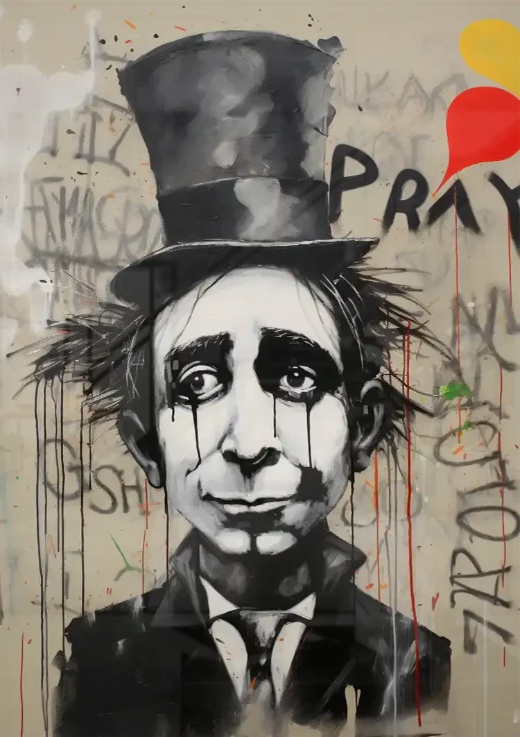 Melancholy Man with Top Hat Street Art Painting