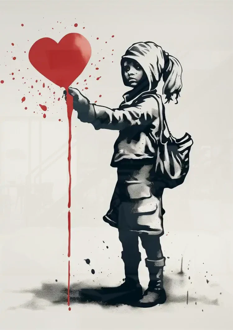 Meisje met Rood Hartballon Banksy Stijl Schilderij