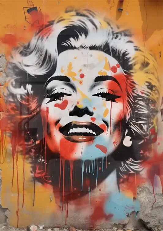 Marilyn Monroe canvas schilderij aan de muur boven het bed in de slaapkamer