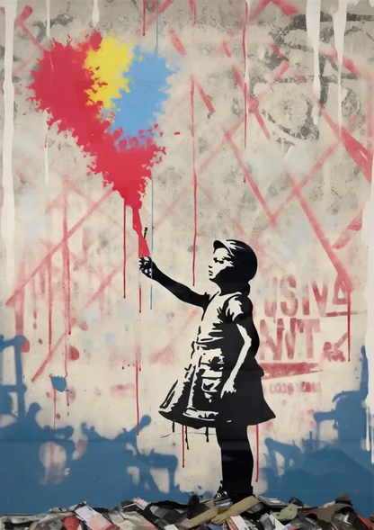 Girl with Colorful Balloons Banksy Style Painting