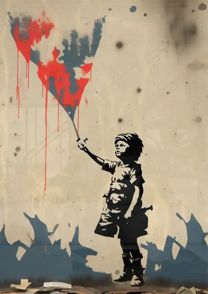 Child with Red Kite Banksy Style Street Art Painting