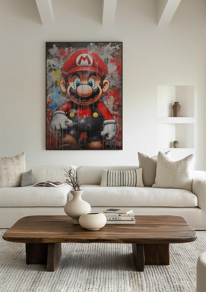 Mario Graffiti Straatkunst Kleurrijk Verfdrip Pop Art Schilderij