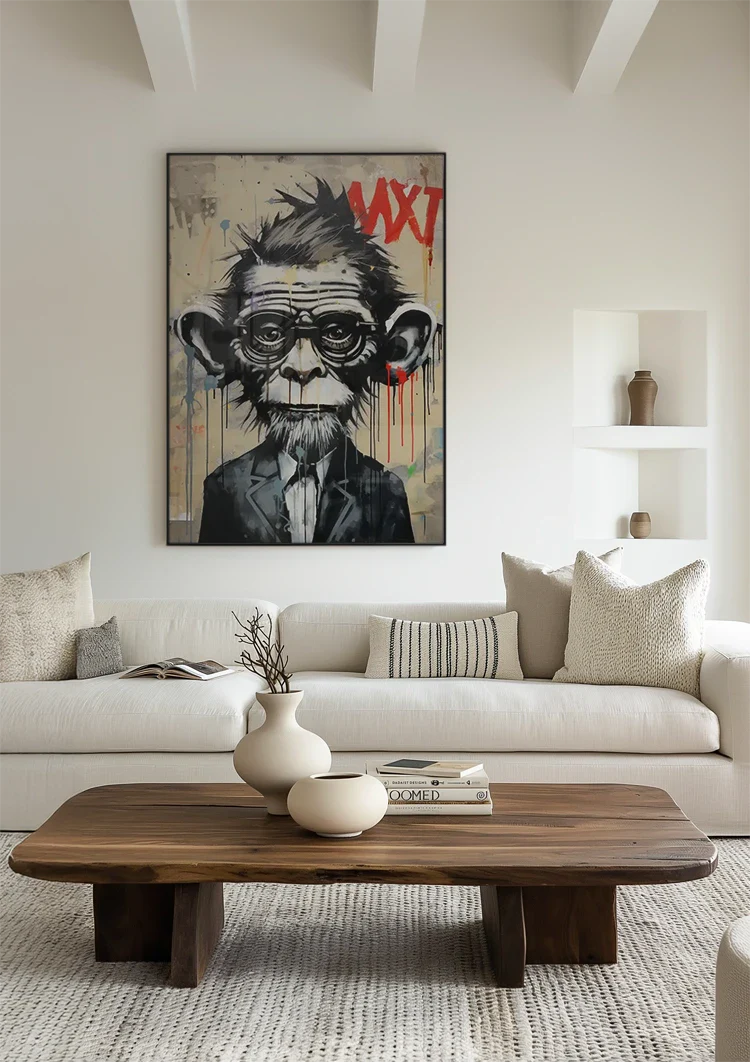 Monkey in Suit with Glasses Street Art Painting