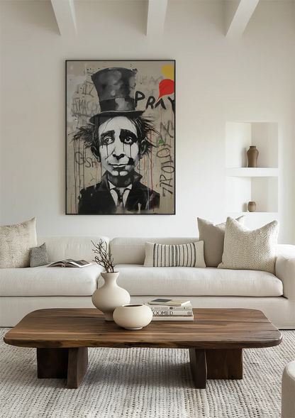 Melancholy Man with Top Hat Street Art Painting