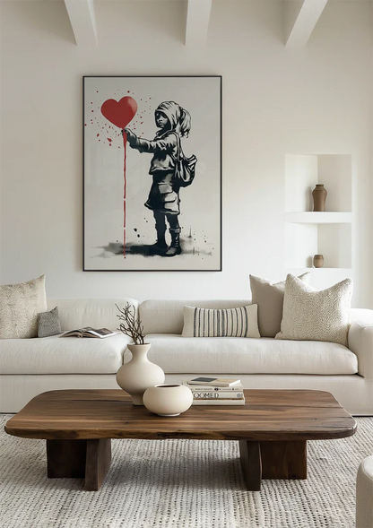 Meisje met Rood Hartballon Banksy Stijl Schilderij