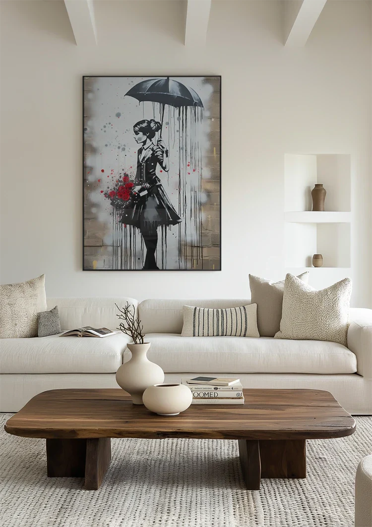 Elegant Lady with Umbrella and Red Roses Painting