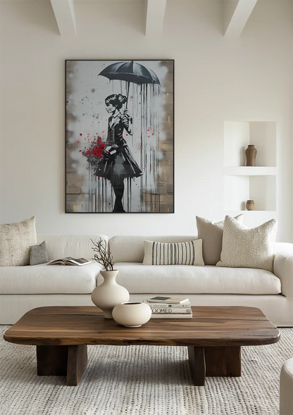 Elegant Lady with Umbrella and Red Roses Painting