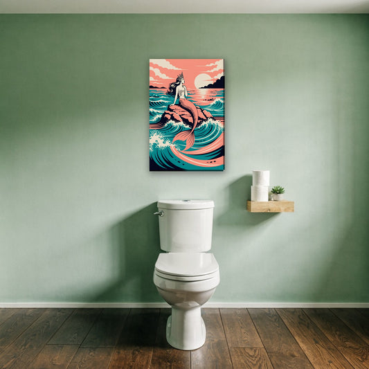 Retro zeemeermin poster canvas schilderij aan de muur boven het toilet