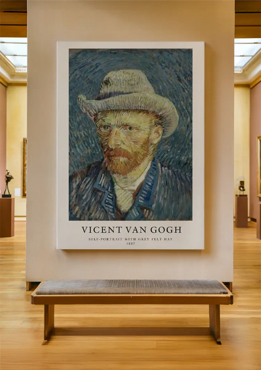 Van Gogh zelfportret met hoed canvas schilderij aan de muur in de hal