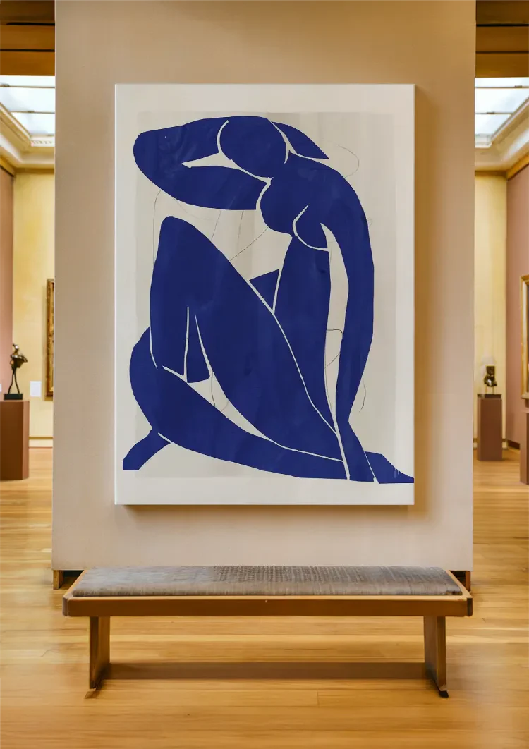 Blue Female Silhouette White Background Abstract Painting