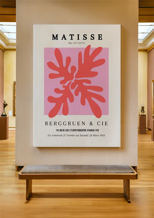 Matisse Roze Abstract Bladmotief canvas schilderij als blikvanger aan de muur in de hal