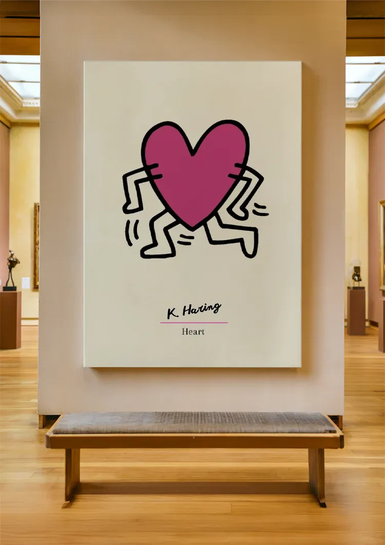 Keith Haring Pink Heart with Dancing Legs Pop Art Painting