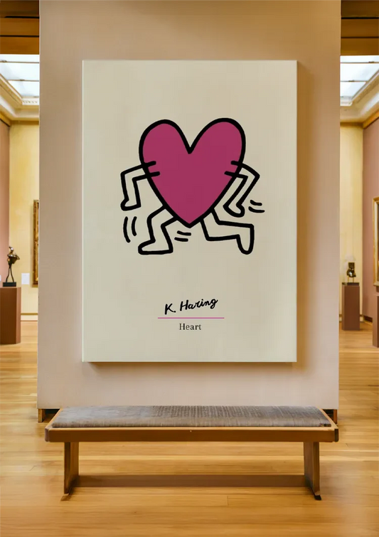 Keith Haring Roze Hart canvas schilderij als blikvanger aan de muur in de hal