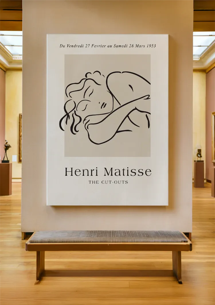 Lying Woman Minimalist Line Art Beige Background Painting