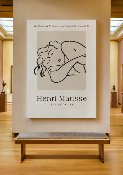 Lying Woman Minimalist Line Art Beige Background Painting