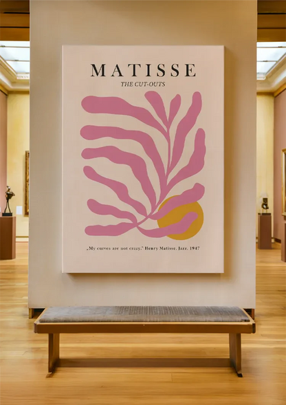 Matisse Rosa Blättermotiv Gelber Kreis Abstrakt Organisches Kunstgemälde