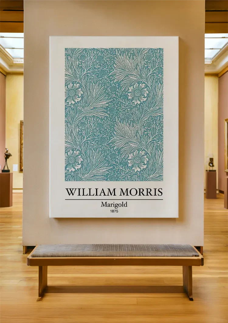 William Morris Ringelblume Türkis Blumenmuster Gemälde