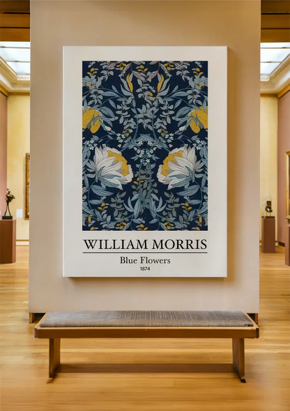 William Morris Blaue Blumen Weiße Gelbe Blumen Dunkelblaues Gemälde