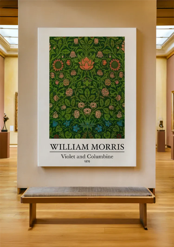 William Morris Veilchen und Akelei Dunkelgrüne Rote Blaue Blumen Gemälde