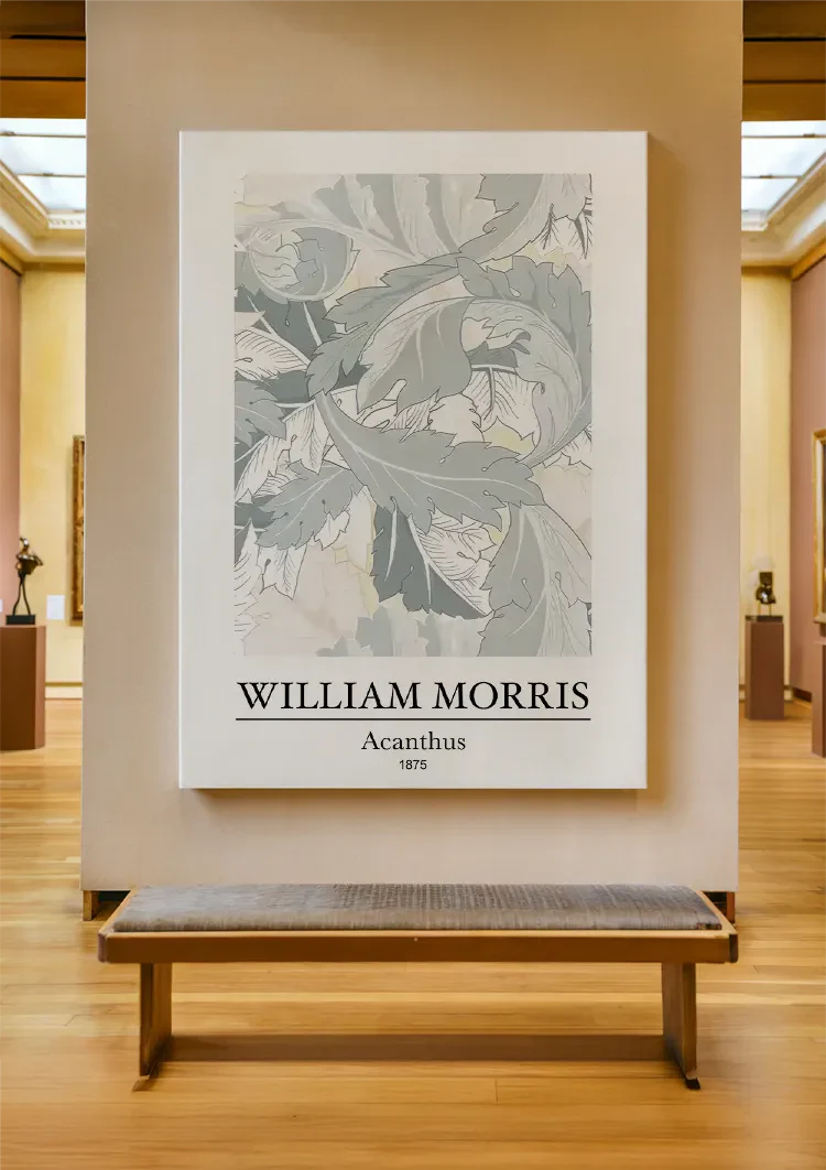 William Morris Akanthus Hellgrau Hellblau Blätter Botanisches Gemälde