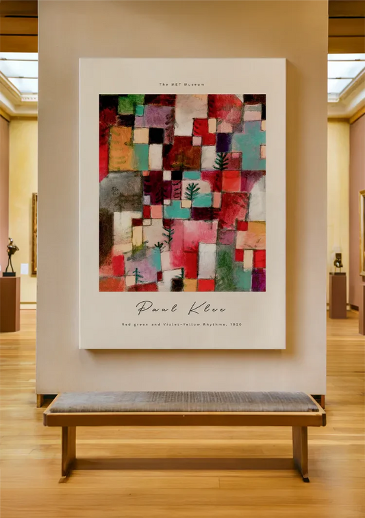 Rasters van Paul Klee canvas schilderij boven het bed in de slaapkamer