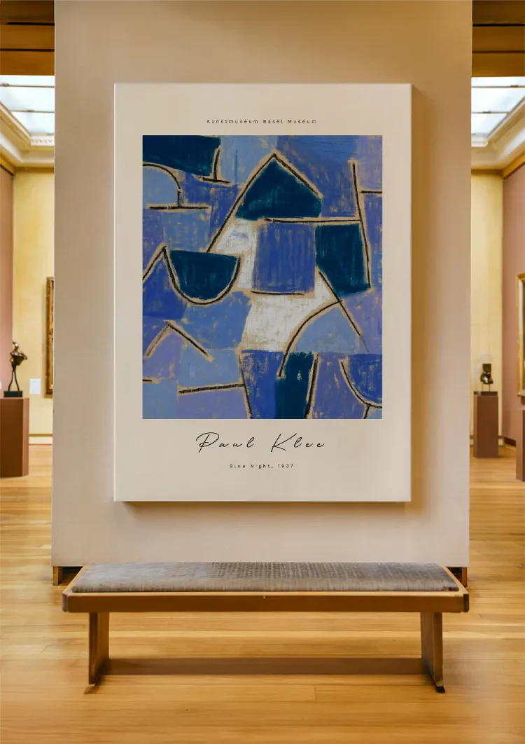 Blue Geometric Shapes Gold Lines Paul Klee Abstract Painting
