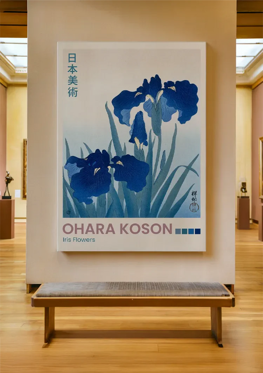 Japanse irisbloemen canvas schilderij aan de wand in de hal