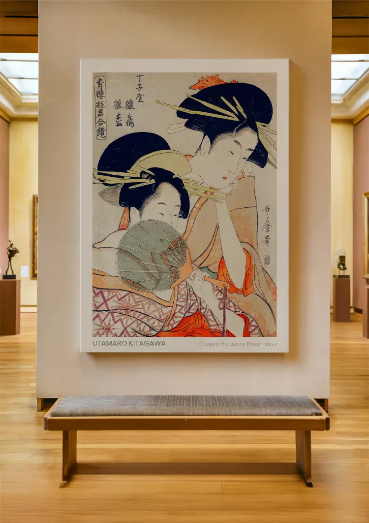 Kitagawa Two Women Kimono Fan Japanese Woodblock Painting