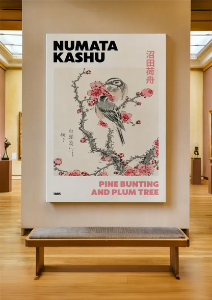 Kashu Vogel Pflaumenbaum Rosa Blüte Japanischer Stil Gemälde