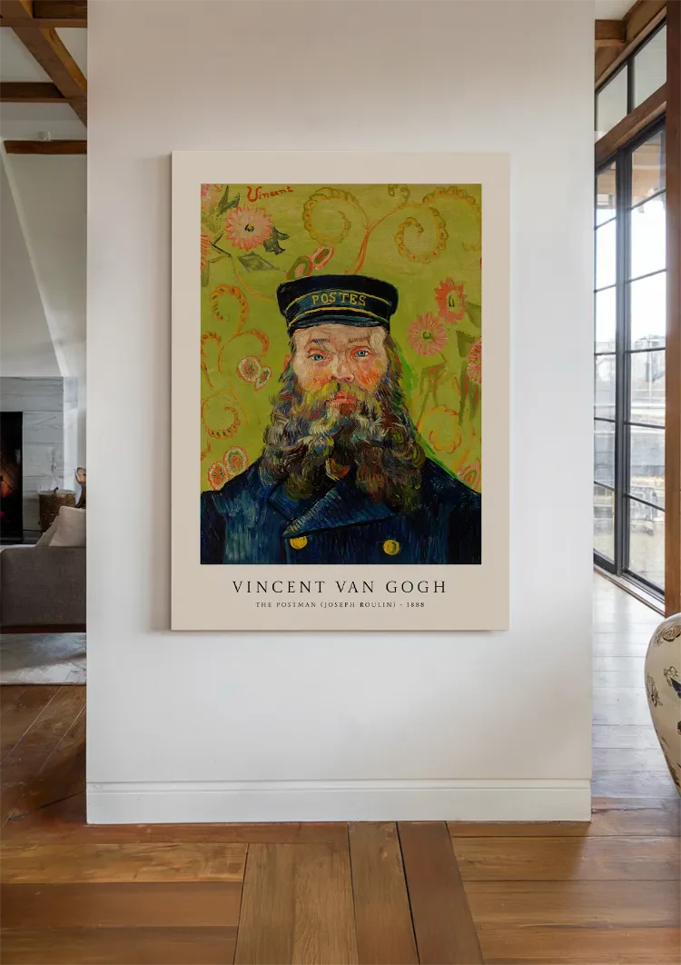 Van Gogh Portrait Postman Beard Blue Uniform Impressionism Painting