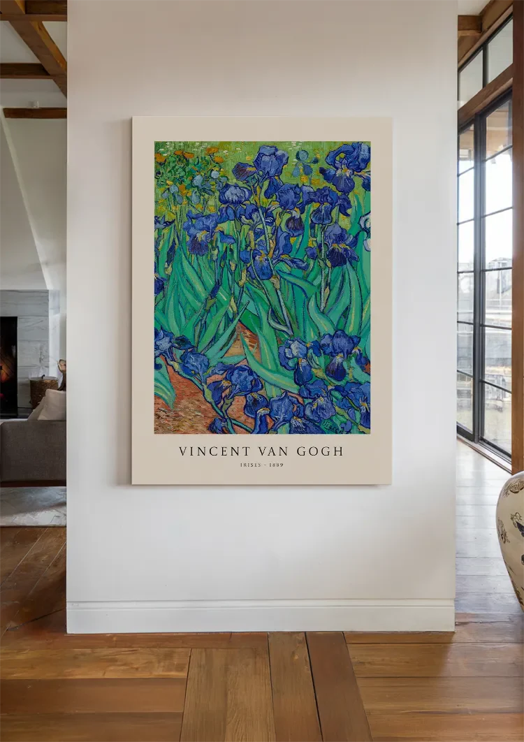 Van Gogh Paarse Irissen Groene Achtergrond Impressionisme Schilderij