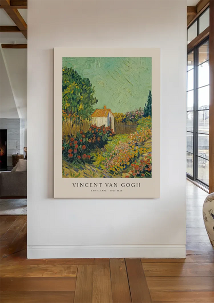 Van Gogh Landschaft Weißes Bauernhaus Farbenfroher Garten Impressionismus Gemälde