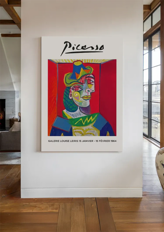 Kubistisch Picasso kunstwerk canvas schilderij hangt aan de muur in de hal
