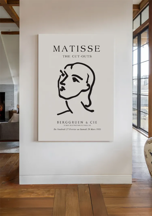Minimalistische gezichtsschets canvas schilderij aan de muur in de hal