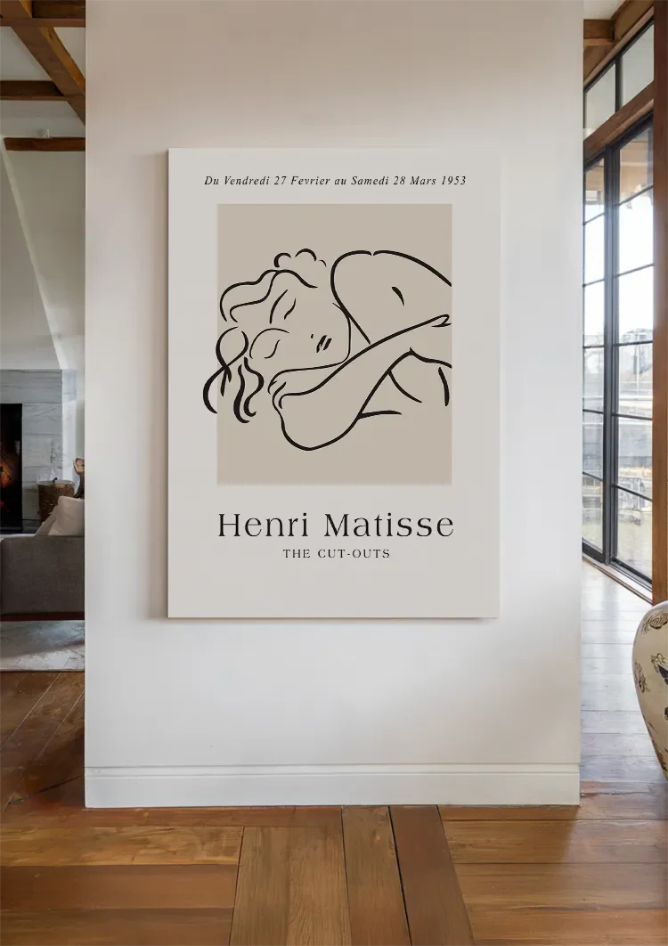 Lying Woman Minimalist Line Art Beige Background Painting