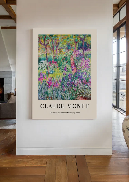 Monet tuin van giverny canvas schilderij aan de muur boven de bank in de hal