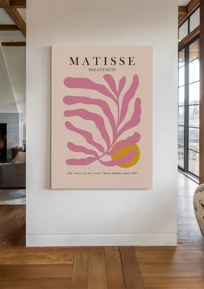 Matisse Rosa Blättermotiv Gelber Kreis Abstrakt Organisches Kunstgemälde
