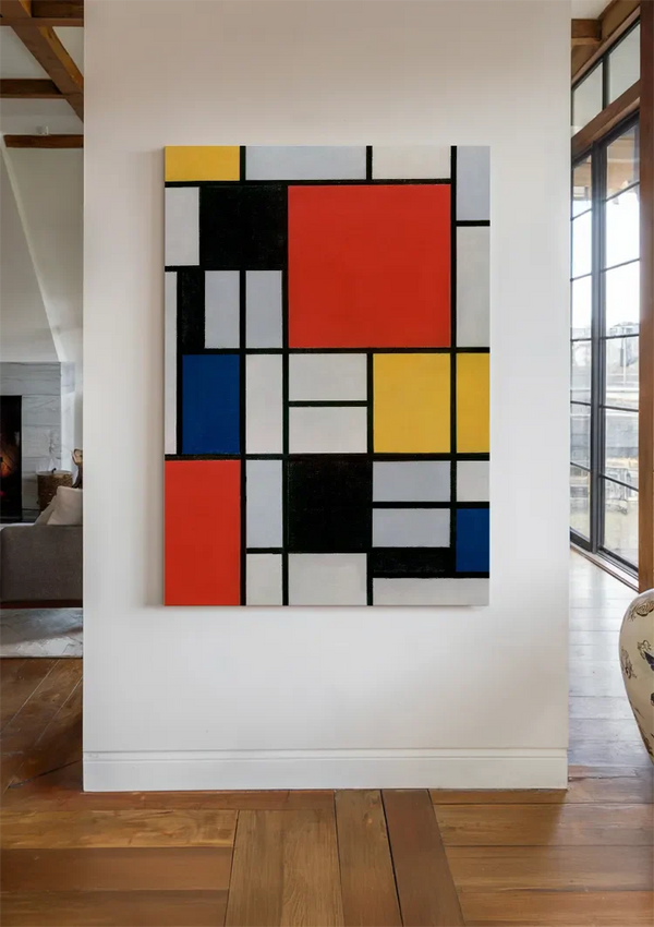Mondrian-Stil Geometrische Primärfarben Schwarzes Gitter Abstraktes Modernistisches Gemälde