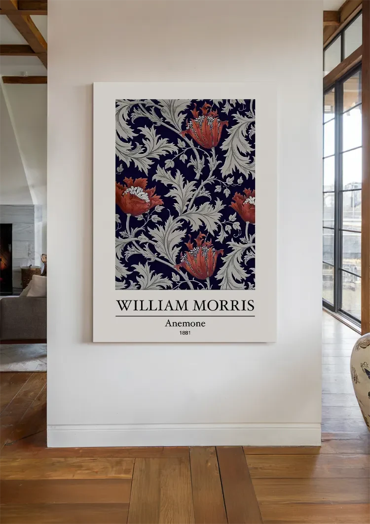William Morris Anemone Bloemenpatroon Donkerblauw Klassiek Kunst Schilderij