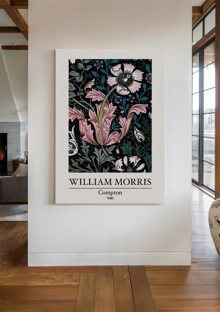 William Morris Compton Roze Bloemen Donker Bladwerk Klassiek Kunst Schilderij
