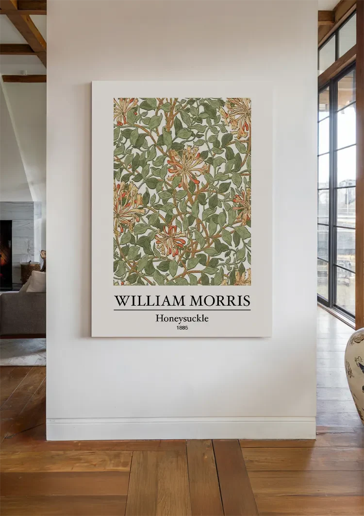 William Morris Honeysuckle Kamperfoelie Groen Oranje Bloemenpatroon Klassiek Kunst Schilderij