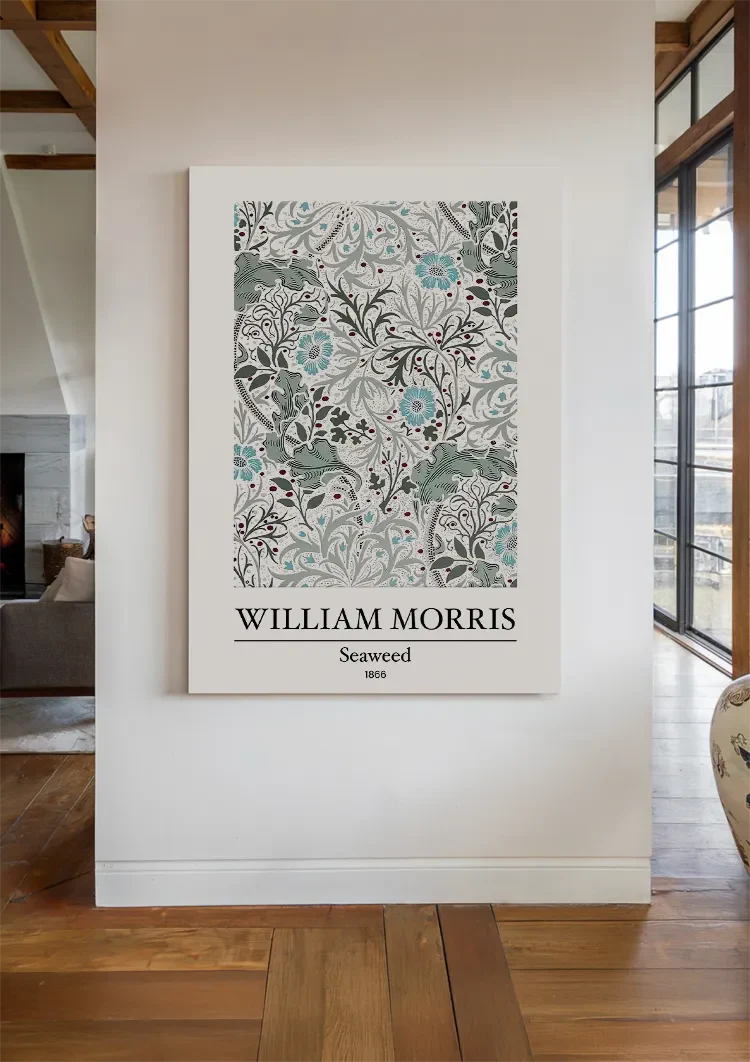 William Morris Seegras Blau Blumen Rote Beeren Weiß Malerei
