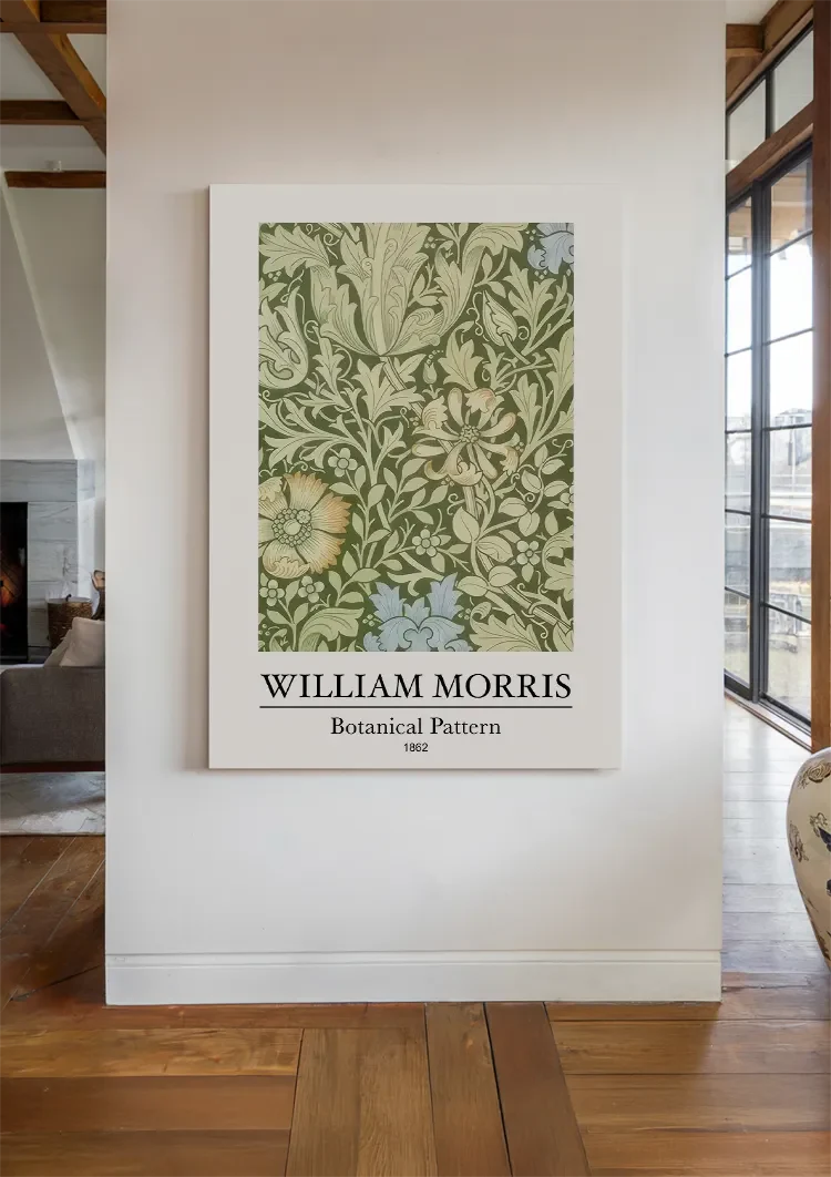 William Morris Botanisches Muster Elfenbein Gelb Blau Blätter Gemälde