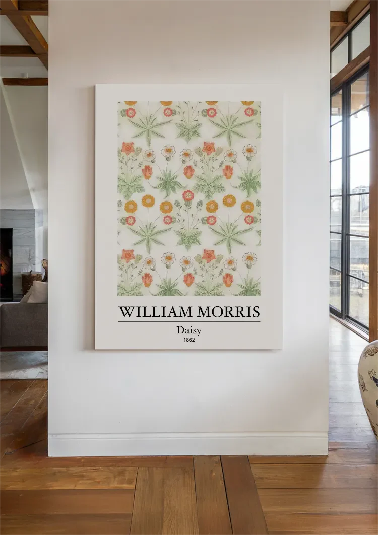 William Morris Daisy Madeliefjes Oranje Groen Symmetrisch Klassiek Kunst Schilderij