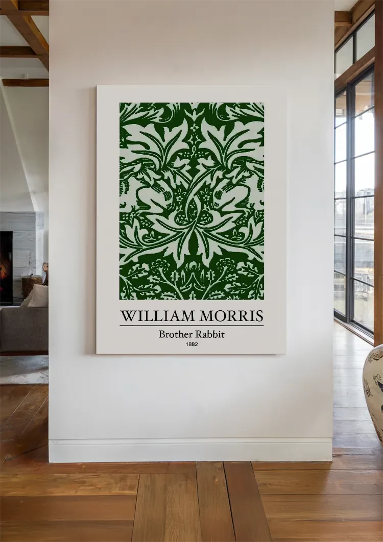 William Morris Brother Rabbit Dunkelgrün Weiß Botanisches Muster Gemälde