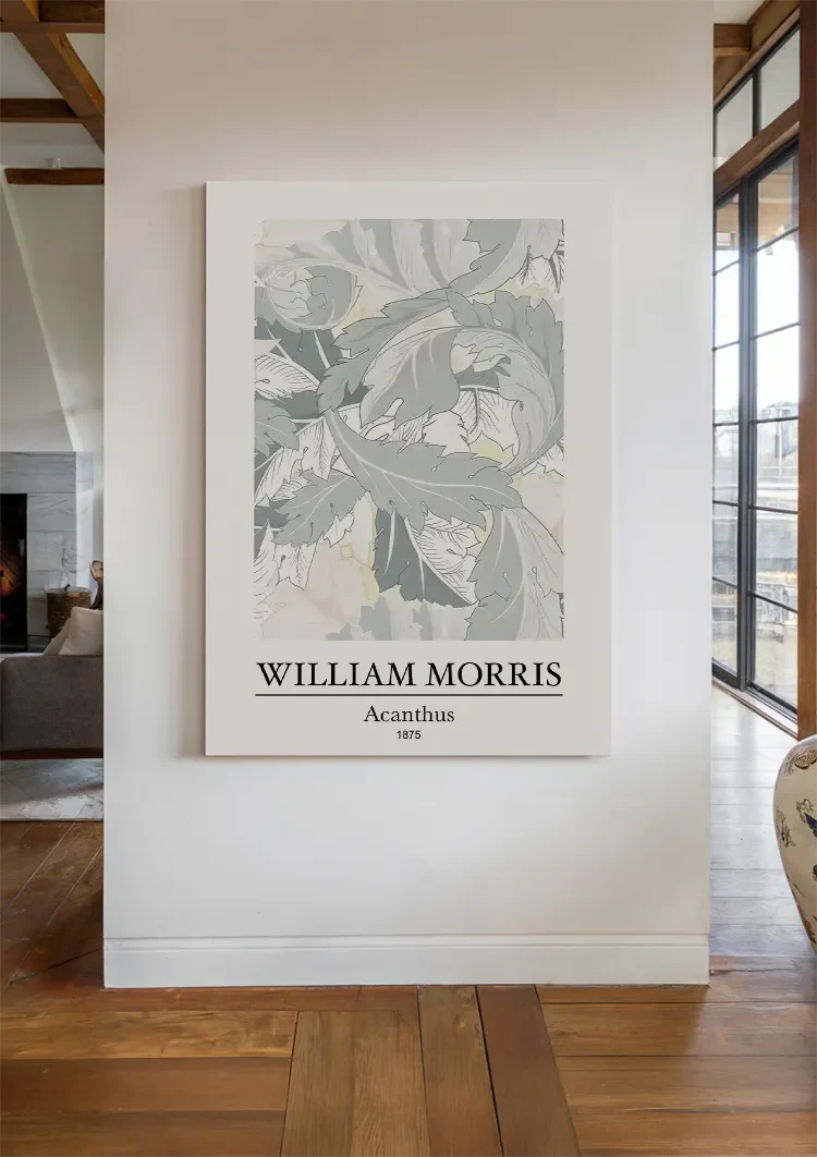 William Morris Akanthus Hellgrau Hellblau Blätter Botanisches Gemälde