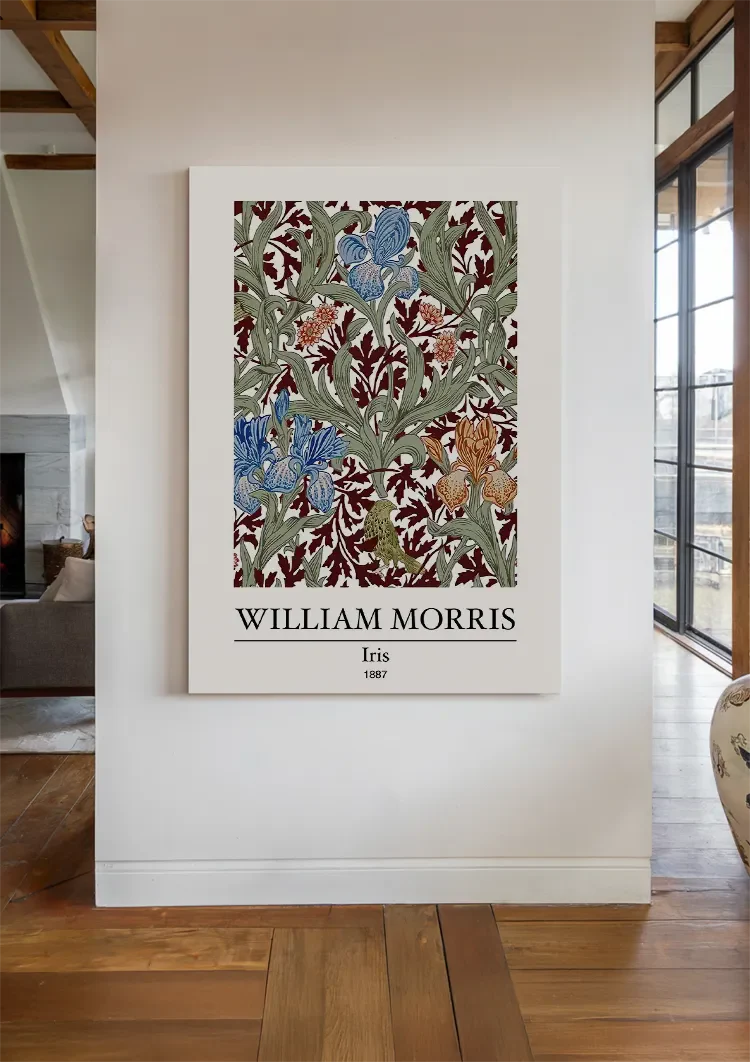 William Morris Iris Blaue Rote Iris Buntes Botanisches Muster Gemälde