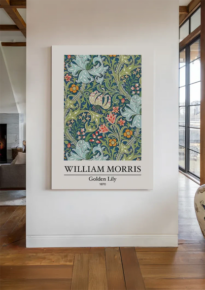 William Morris Golden Lily Blue-Green Colorful Botanical Painting