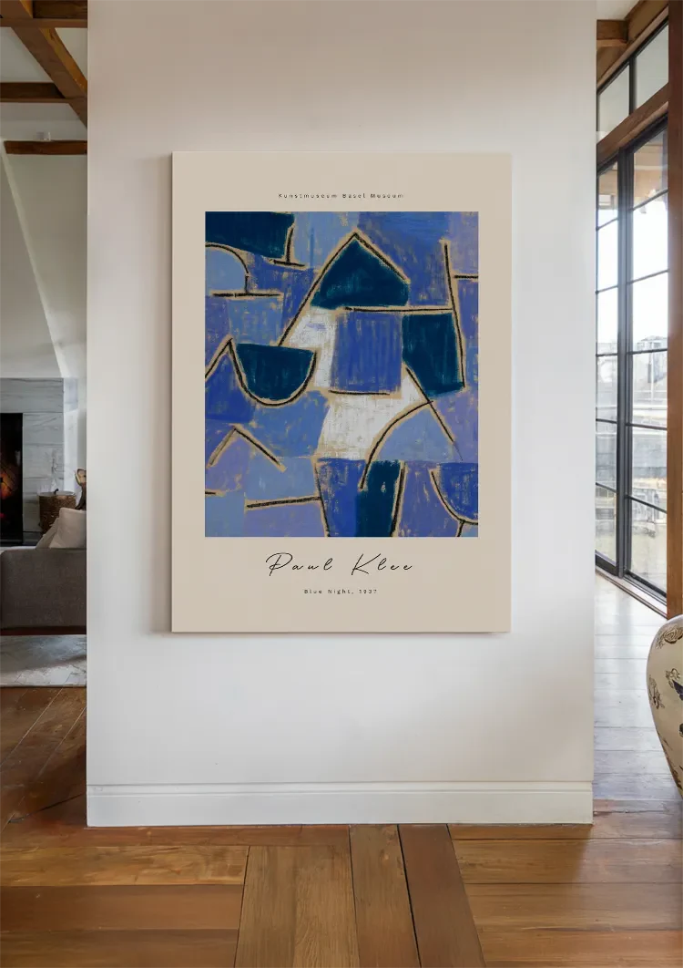 Blue Geometric Shapes Gold Lines Paul Klee Abstract Painting