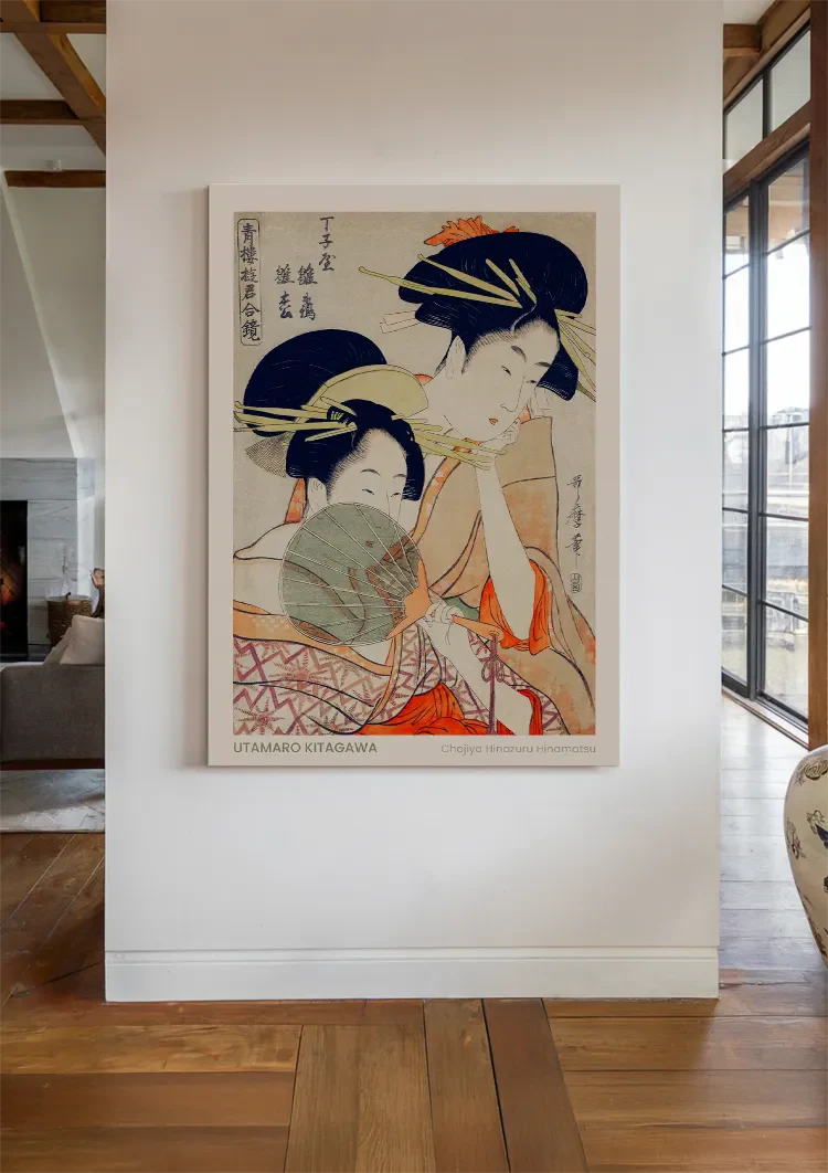 Kitagawa Two Women Kimono Fan Japanese Woodblock Painting